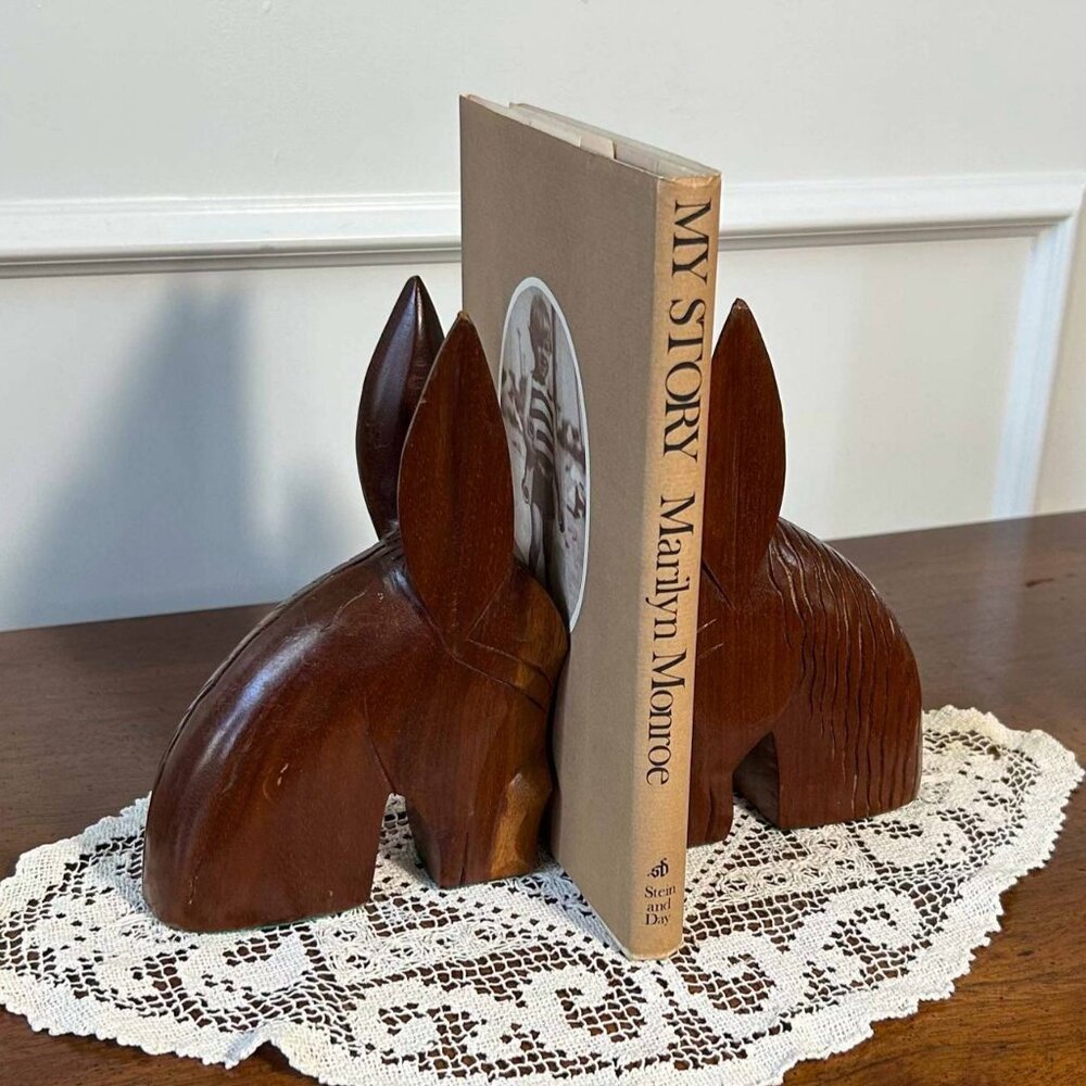 MCM hand carved teak donkey bookends - Picture 3 of 10